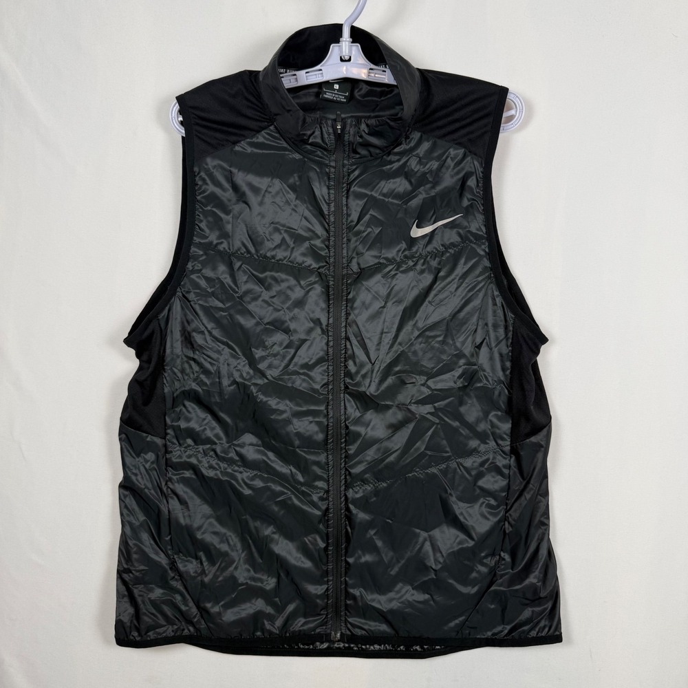 Nike Running Aeroloft Flash Vest Mens Large Black Full Zip Puffer 689475-010
